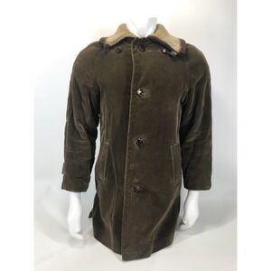 Vintage Corduroy Leather Button Jacket Sherpa Plaid Wool 42" Chest Amcrest USA‎